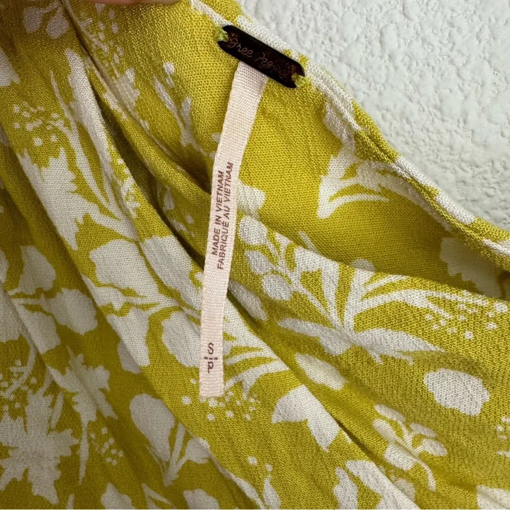 Free People Carmen one shoulder yellow tropical cropped tie blouse top size S